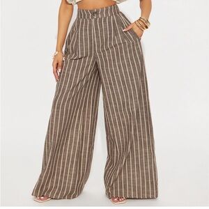 Fashion Nova Brown Striped Wide-Leg Pants
